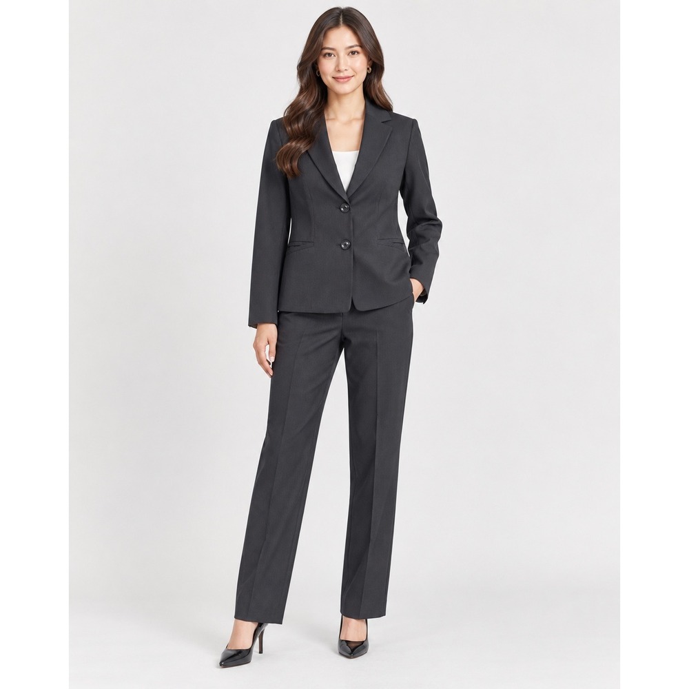 Evan-Picone Pant Suit Womens 12 Gray Pinstripe Blazer Trousers Workwear NWT